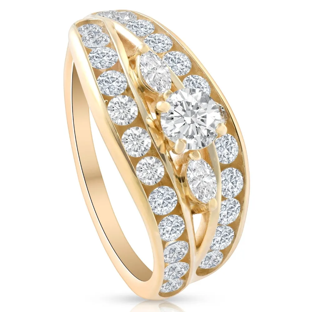 1 3/4 CT Diamond Contour Designer Engagement Ring 14k Yellow Gold