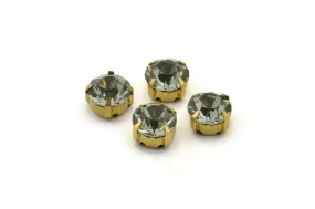 20 Ss47 Black Diamond Chaton Sew On Rhinestone Raw Brass Prong Setting 4 Hole Slider 10mm