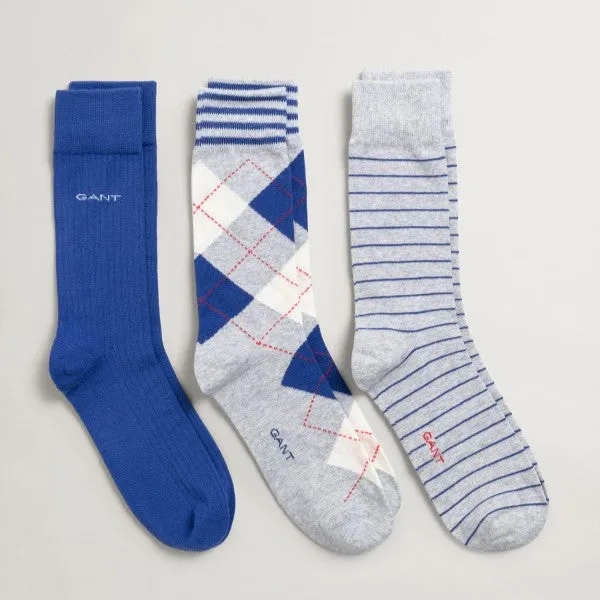 3-Pack Argyle Socks - College Blue/Grey