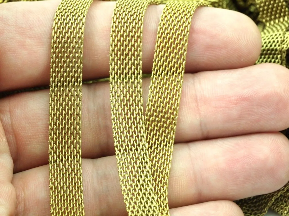 5 M -8x1mm Raw Brass Mesh Chain  - Mesh 041  ( Z085 )