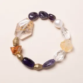 Amethyst, Citrine, Dendritic Quartz, Brass, and Pearl Bloom Bracelet