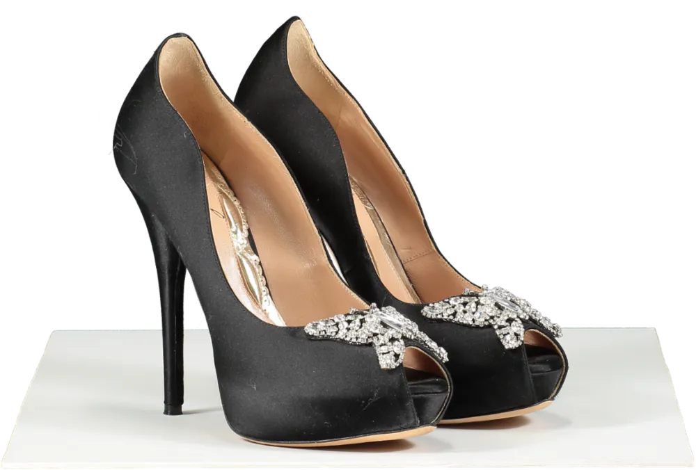 Aruna Seth Black Satin Platform Embellished Stiletto UK 6.5 EU 39.5 👠