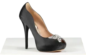 Aruna Seth Black Satin Platform Embellished Stiletto UK 6.5 EU 39.5 👠