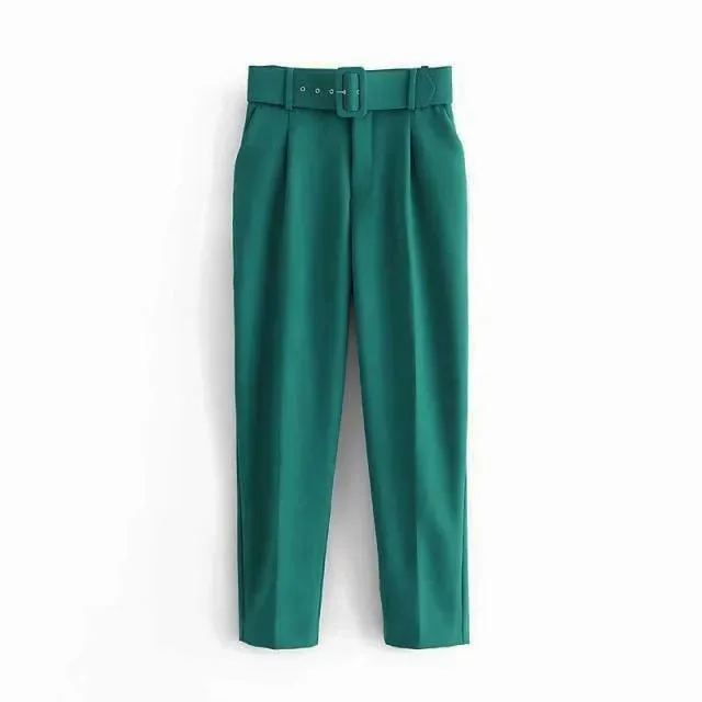 Belted High-Waisted Pants