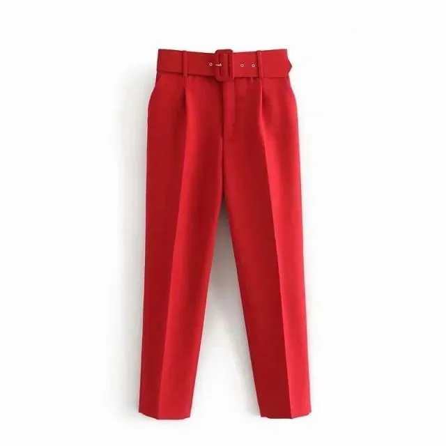 Belted High-Waisted Pants