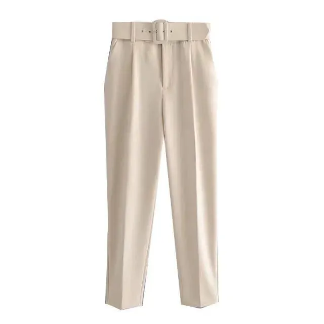 Belted High-Waisted Pants