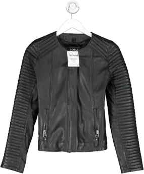 Boda Skins Black Leather Biker Jacket UK 6