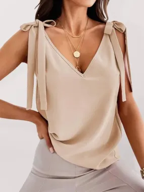 Bow V-neck Knit Women Tank Top