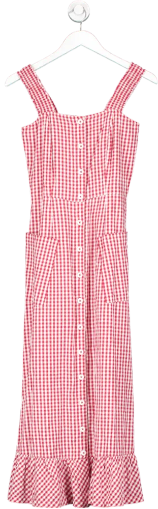 Brora Red Plaid Sleeveless Button Up Midi Dress UK 6