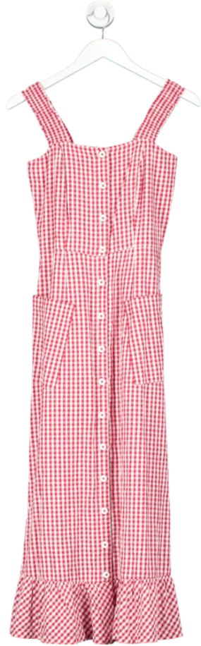 Brora Red Plaid Sleeveless Button Up Midi Dress UK 6