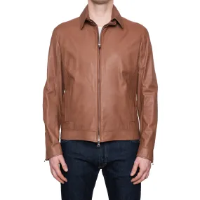 CESARE ATTOLINI Napoli Brown Lambskin Leather Aviator Flight Jacket 50 NEW US M