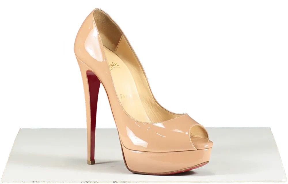 Christian Louboutin Nude Patent Platform Peep Toe Heels UK 5 EU 38 👠