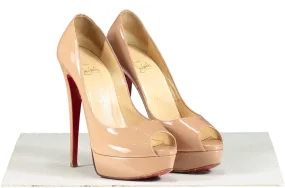 Christian Louboutin Nude Patent Platform Peep Toe Heels UK 5 EU 38 👠