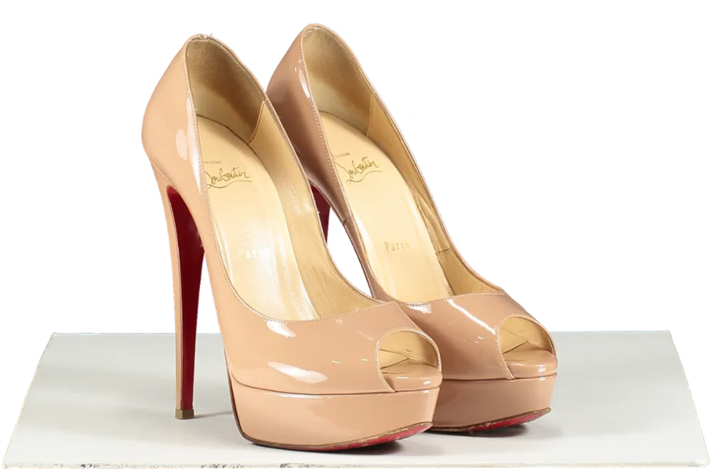 Christian Louboutin Nude Patent Platform Peep Toe Heels UK 5 EU 38 👠