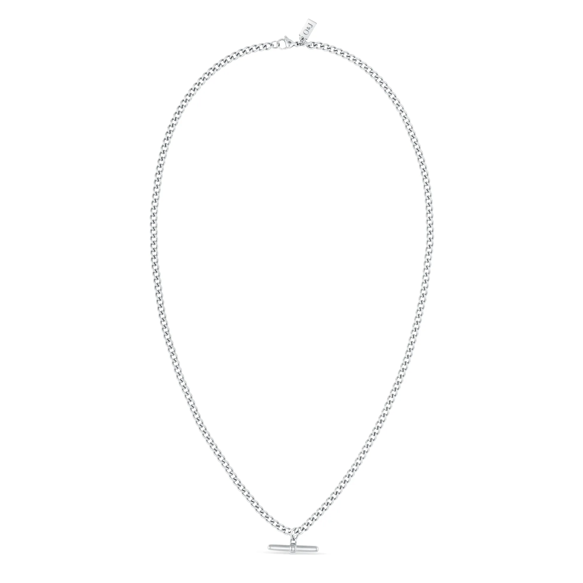 Curb Chain T-Bar Drop Necklace - Silver