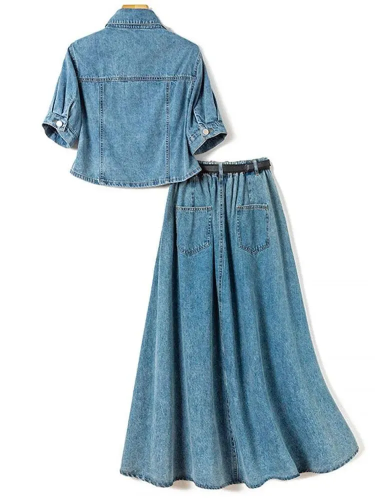 Denim Jeans Skirt Outfit Set