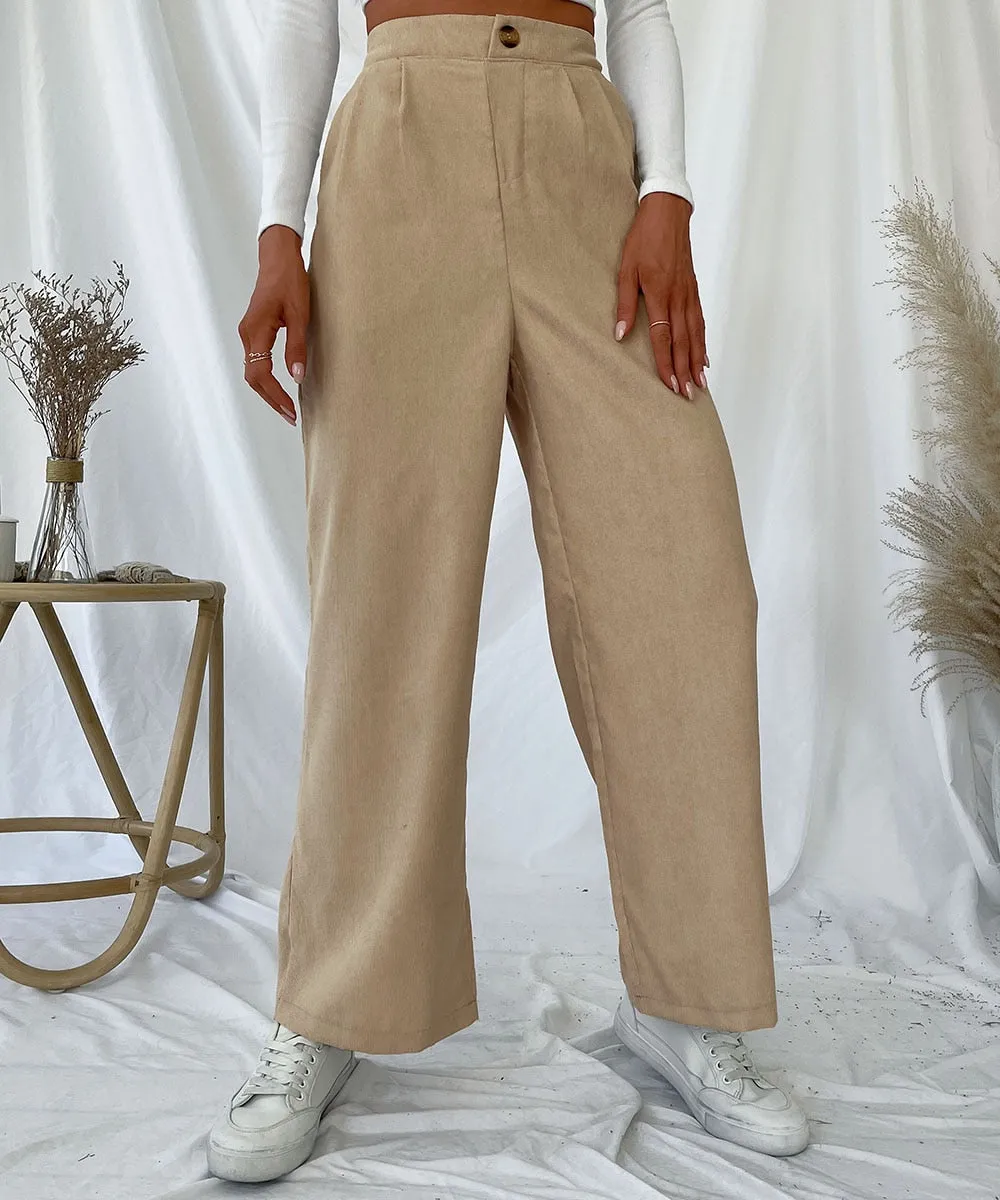 DressBetty - Solid Pleat Front Corduroy Pants