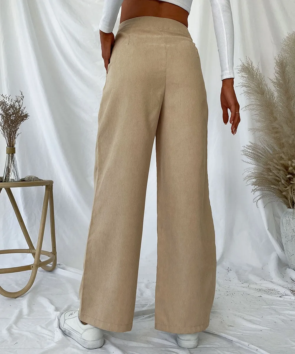 DressBetty - Solid Pleat Front Corduroy Pants