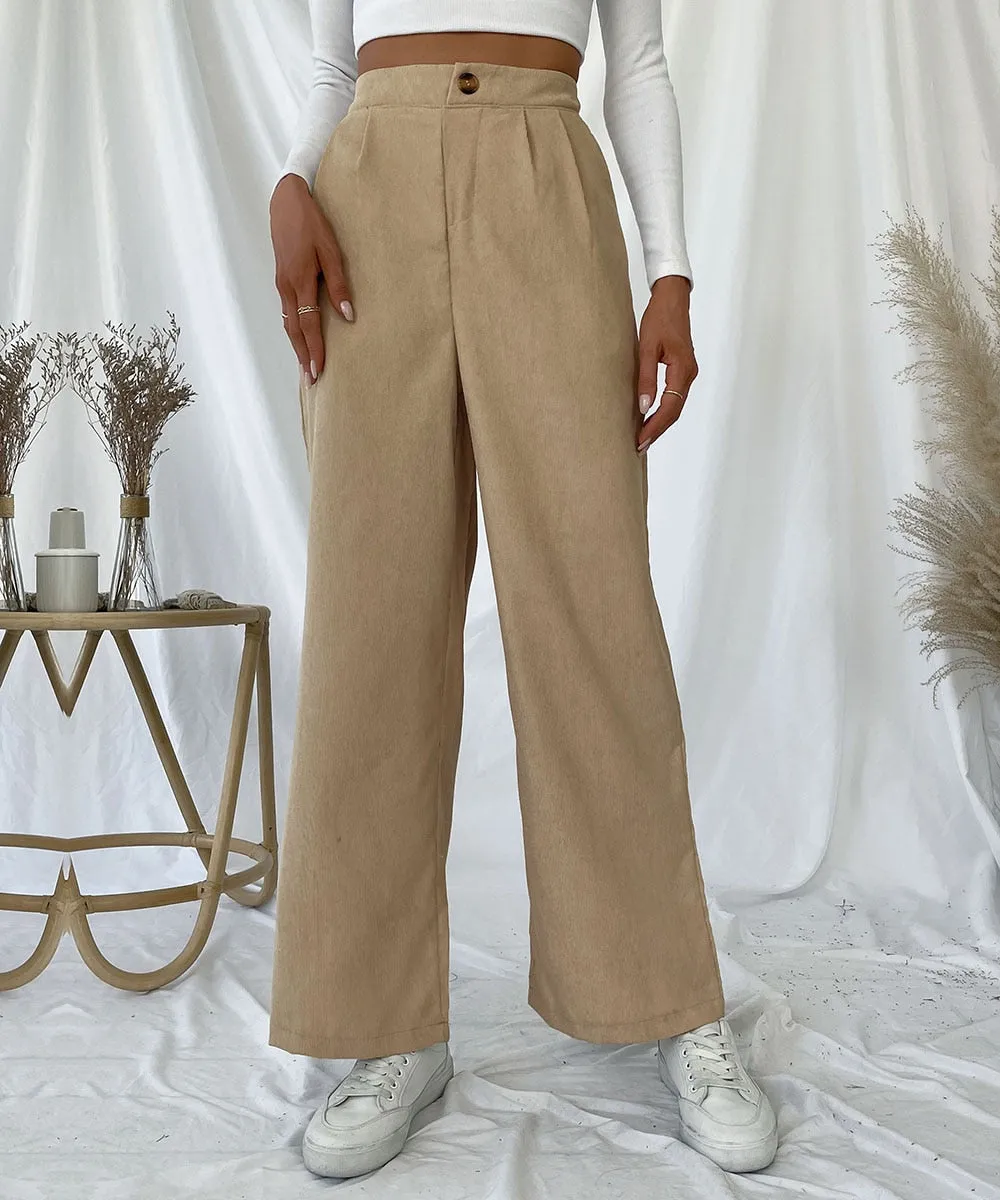 DressBetty - Solid Pleat Front Corduroy Pants