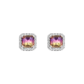 Emerald-Cut Gradient Tourmaline Halo Stud Earring