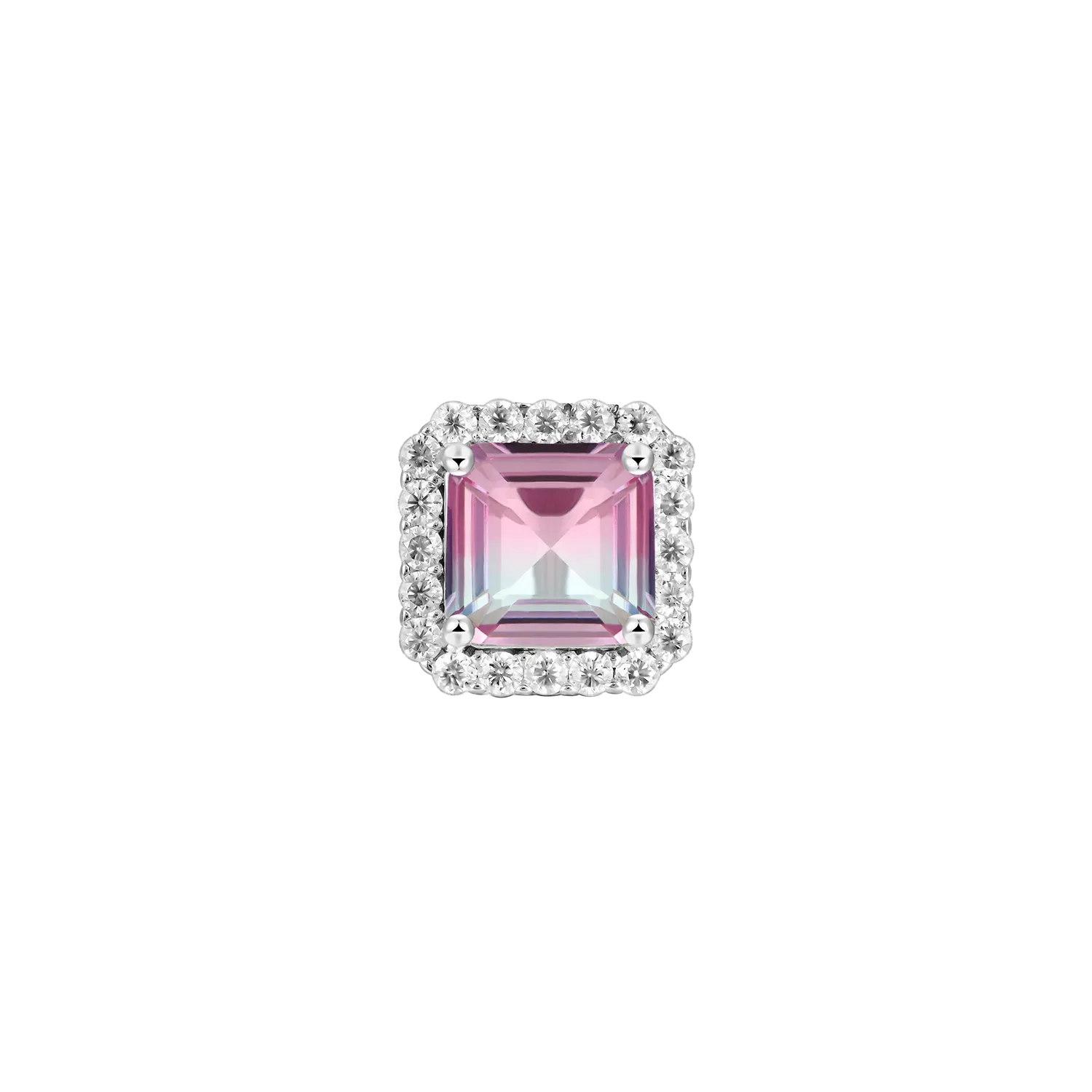 Emerald-Cut Gradient Tourmaline Halo Stud Earring