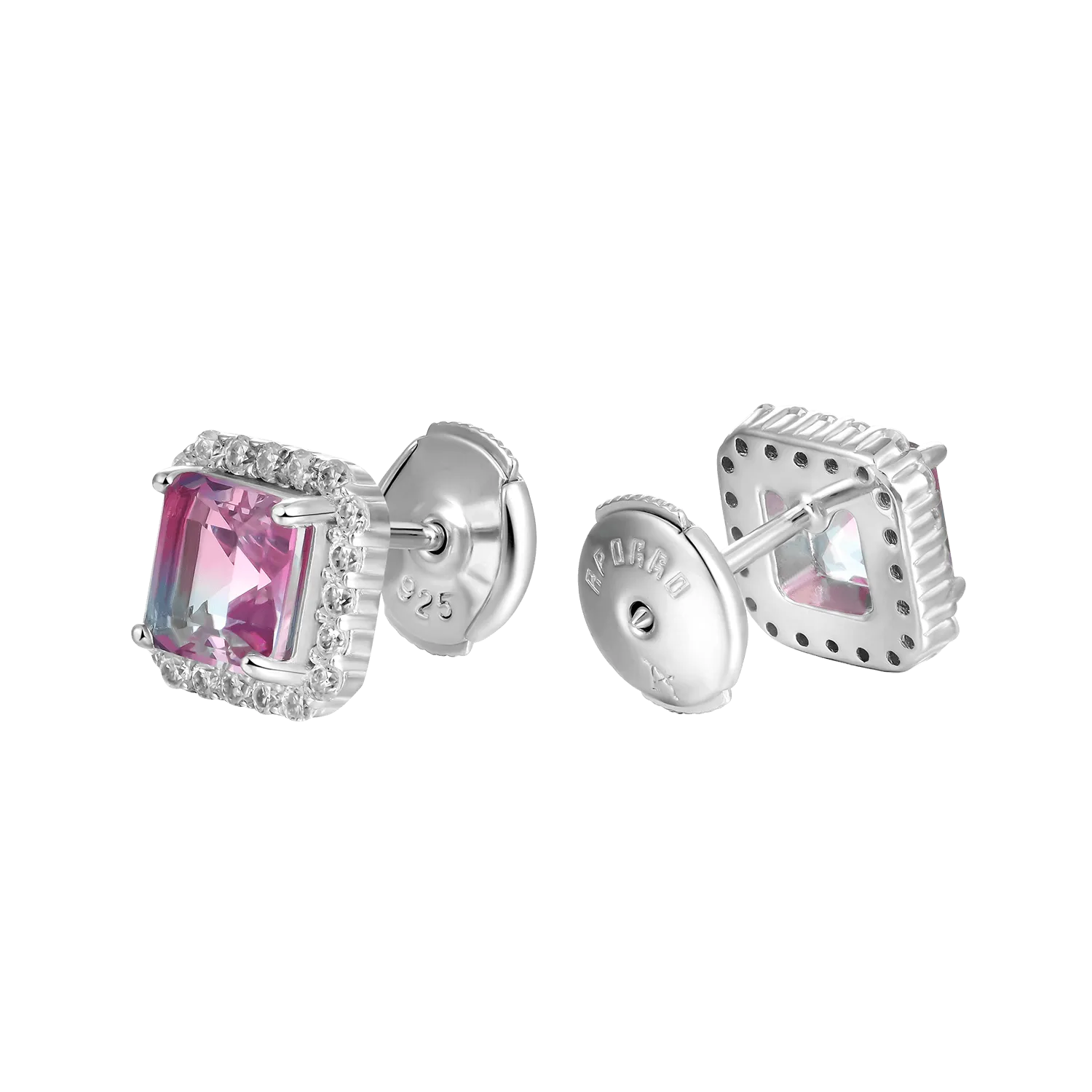 Emerald-Cut Gradient Tourmaline Halo Stud Earring