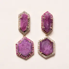 Gold Raw Ruby Slice Drop Earrings