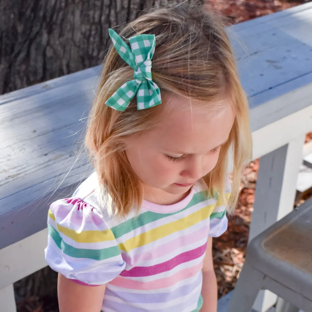 Hair Bow - Green Gingham