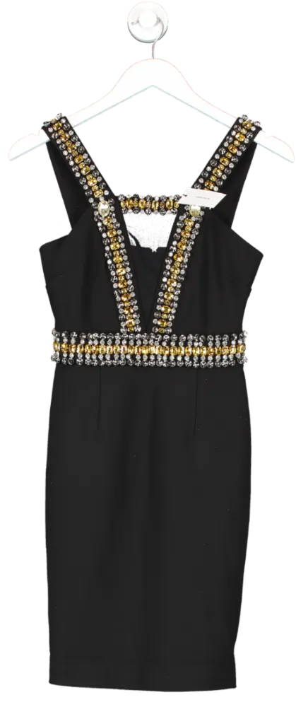 Karen Millen Black Embellished Halter Figure Form Mini Dress UK 6