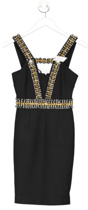 Karen Millen Black Embellished Halter Figure Form Mini Dress UK 6