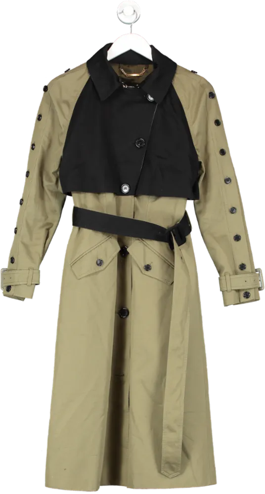 Karen Millen Green Button Detail Colour Block Detail Trench Coat UK 6