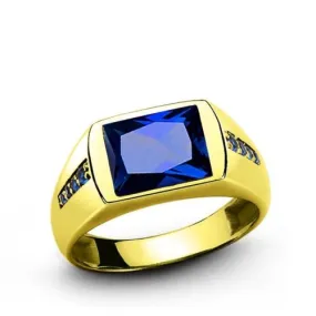 Men's Sapphire Ring in REAL 14k Yellow Fine Solid Gold