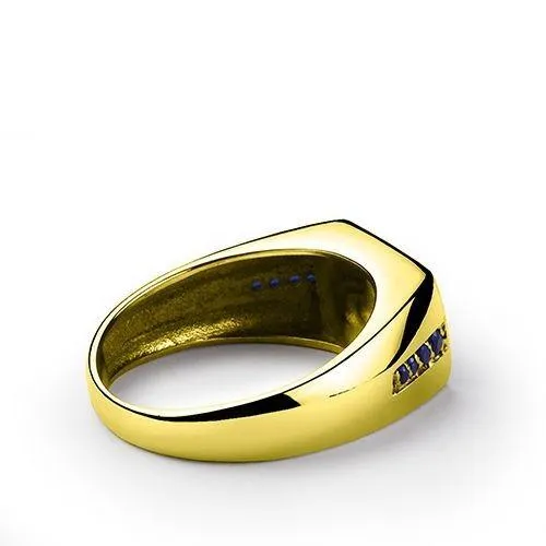 Men's Sapphire Ring in REAL 14k Yellow Fine Solid Gold