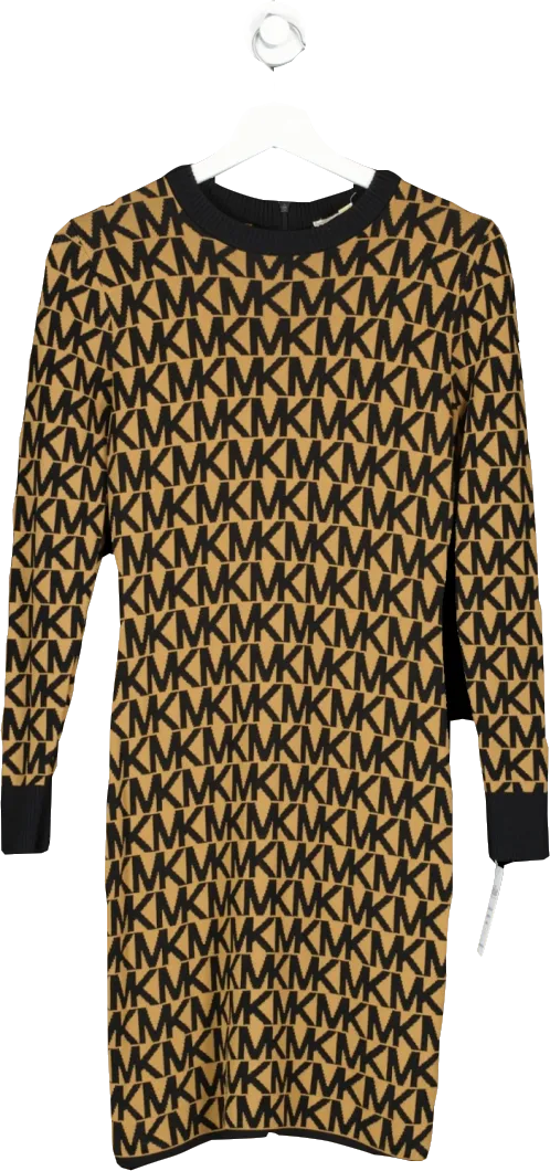 Michael Kors Brown Logo-letter Jacquard Sheath Dress UK XS