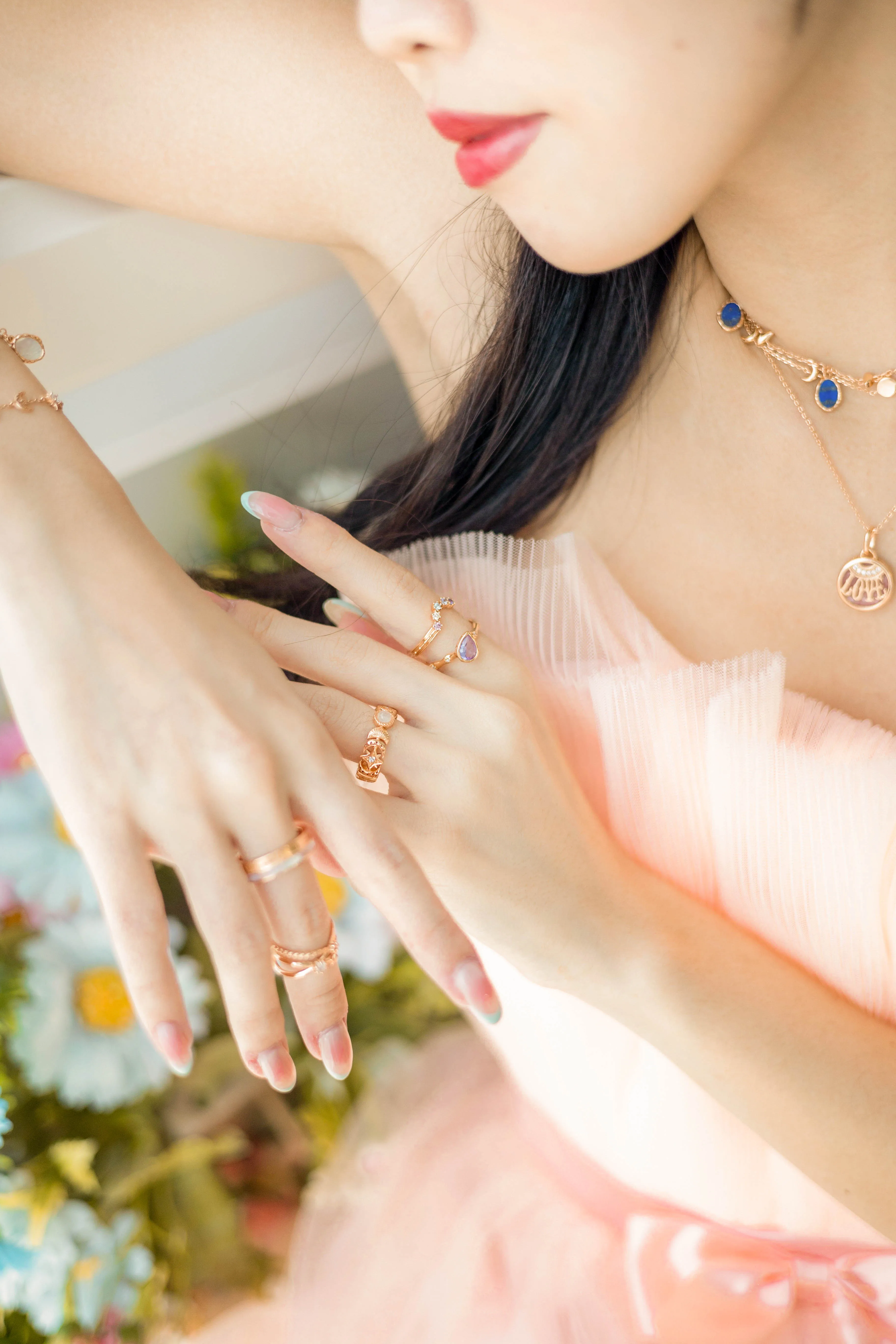 Moonstone Gold Ring - Moon Phases