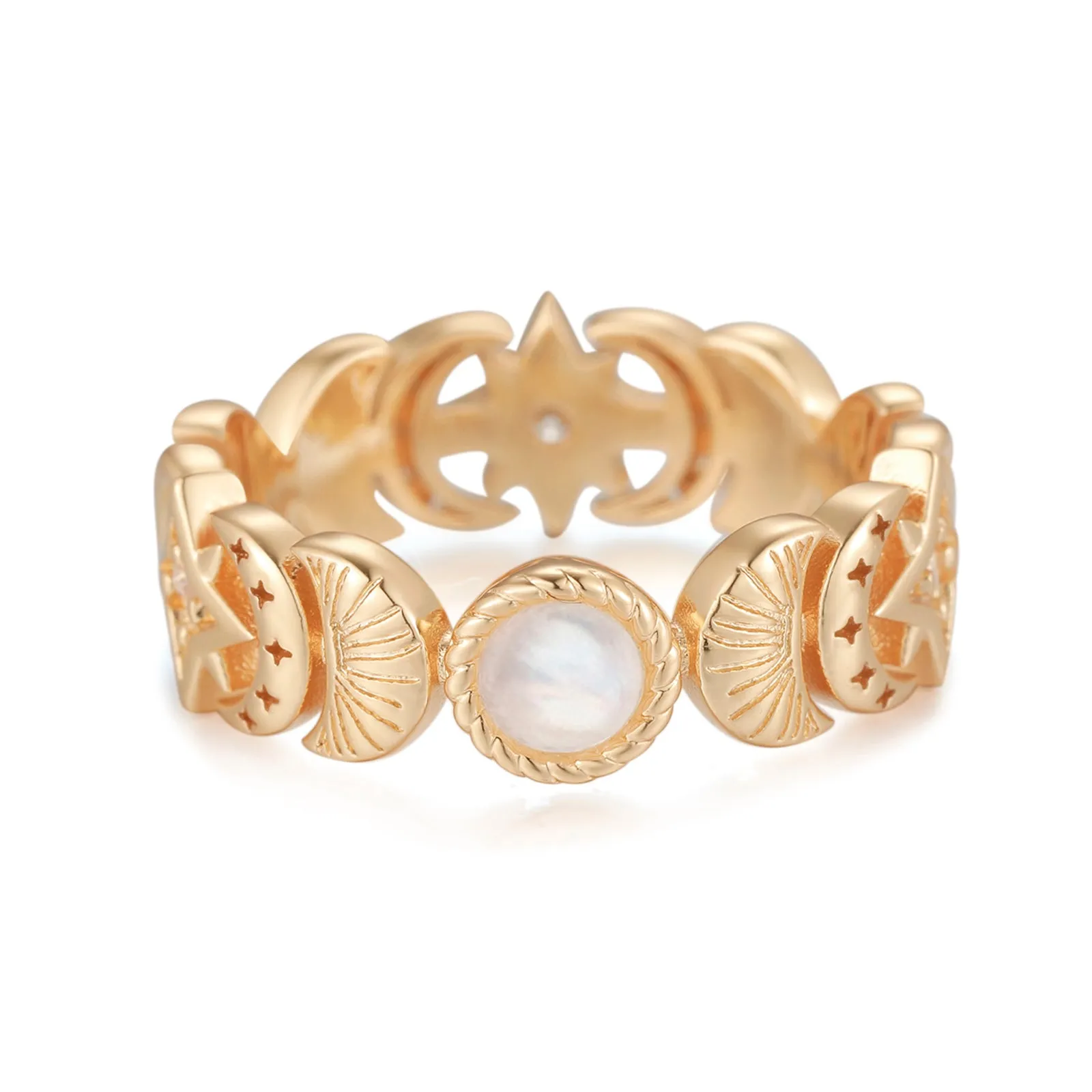 Moonstone Gold Ring - Moon Phases