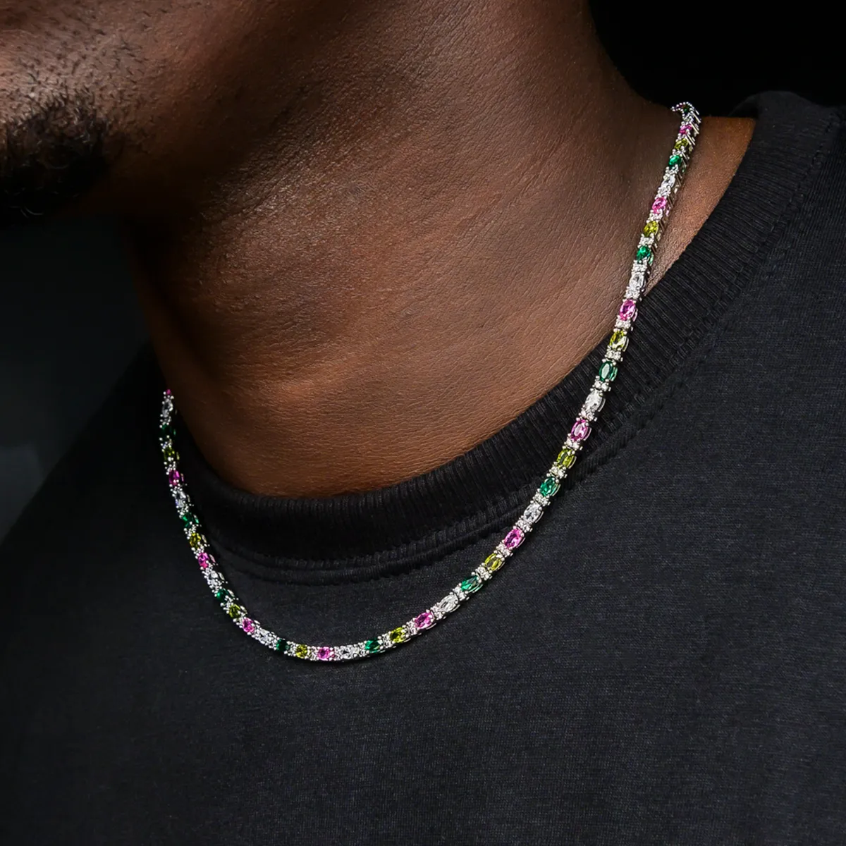 Multicolor Mixed Oval Cut Tennis Chain- 3mm