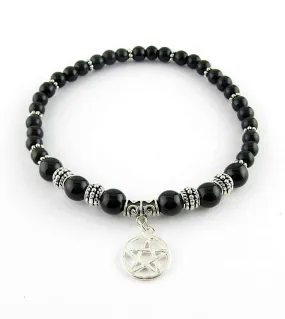 Natural Black Obsidian Stone With Pentagram Anklet / Ankle Bracelet