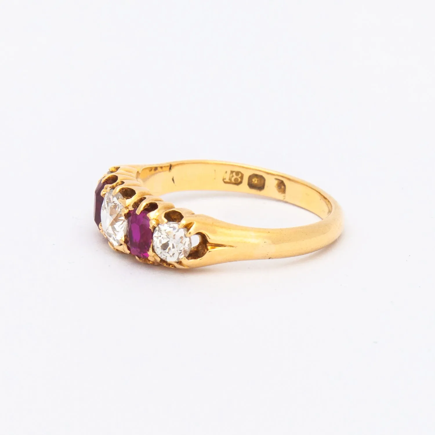 Old Mine Diamond & Ruby Half Hoop Ring