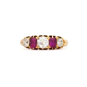 Old Mine Diamond & Ruby Half Hoop Ring