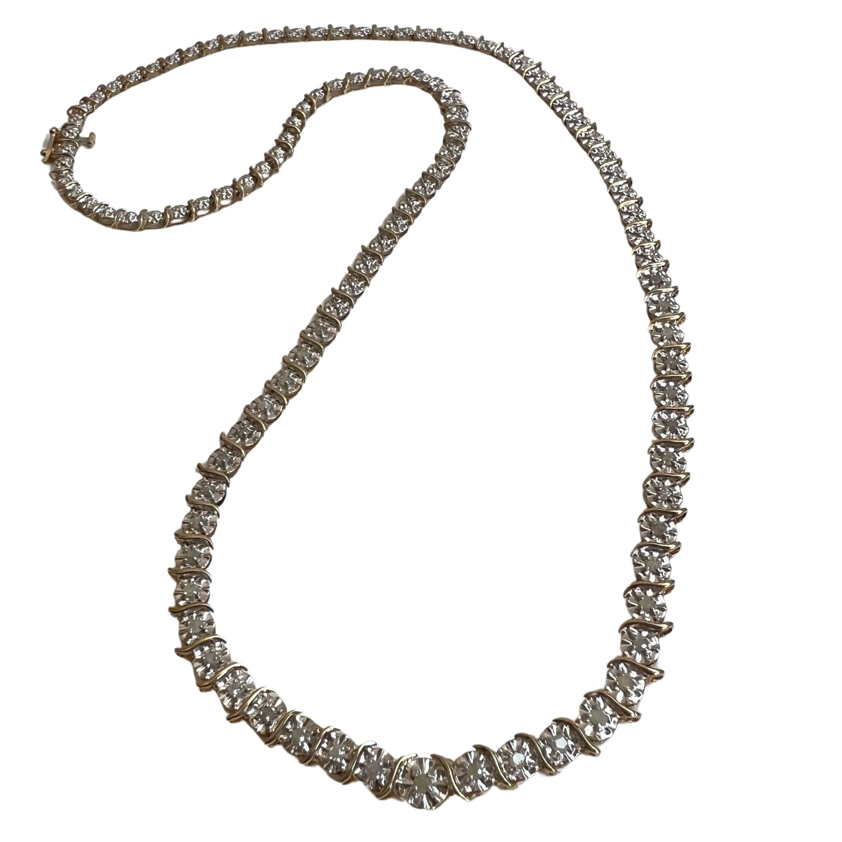 P R E - L O V E D // daisy book chain / 10k yellow and white gold diamond tennis necklace / 19.5, 15g