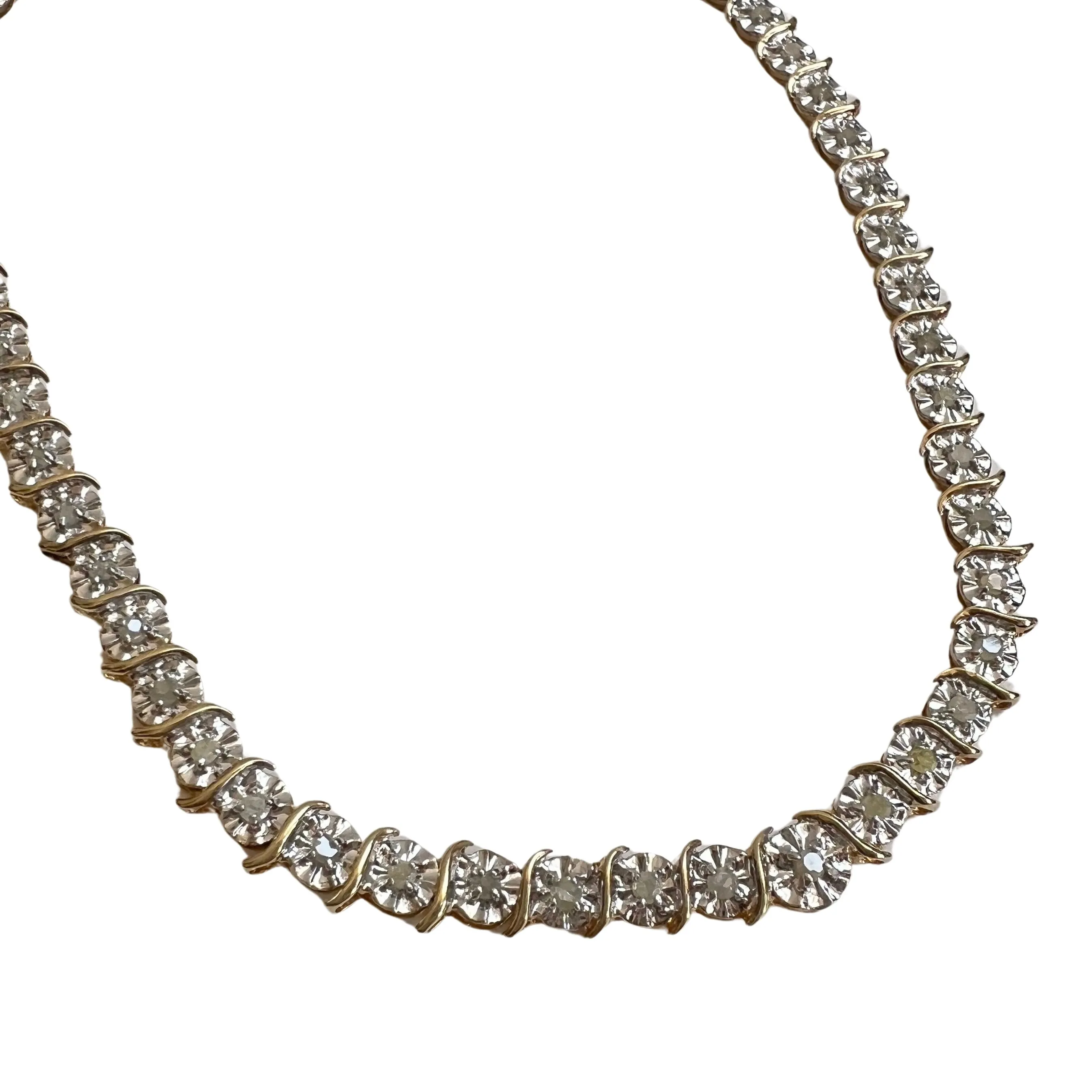 P R E - L O V E D // daisy book chain / 10k yellow and white gold diamond tennis necklace / 19.5, 15g