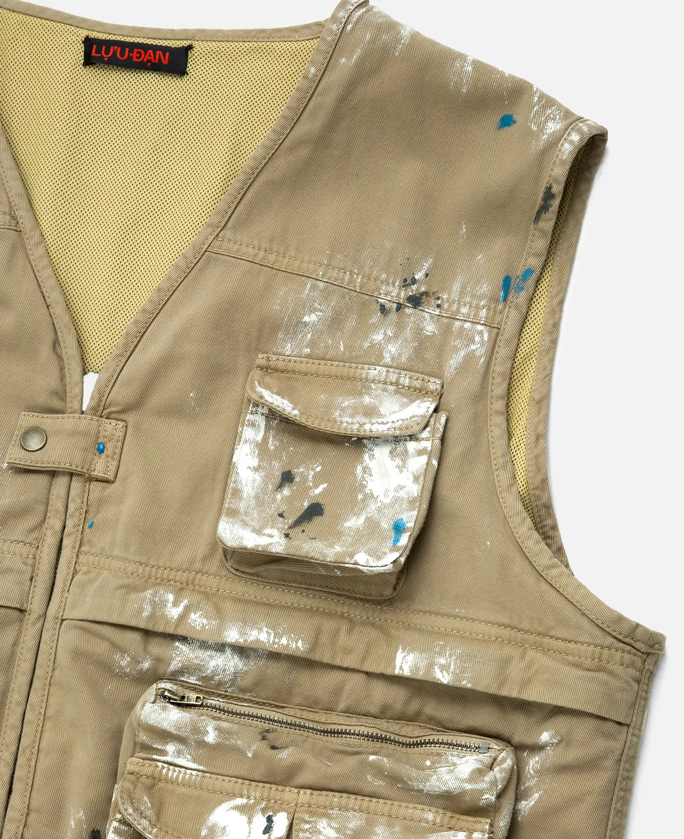 Paint Splattered Cargo Vest (Beige)