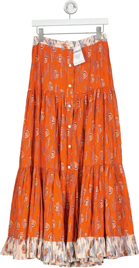 paolita Orange Button Maxi Skirt UK M