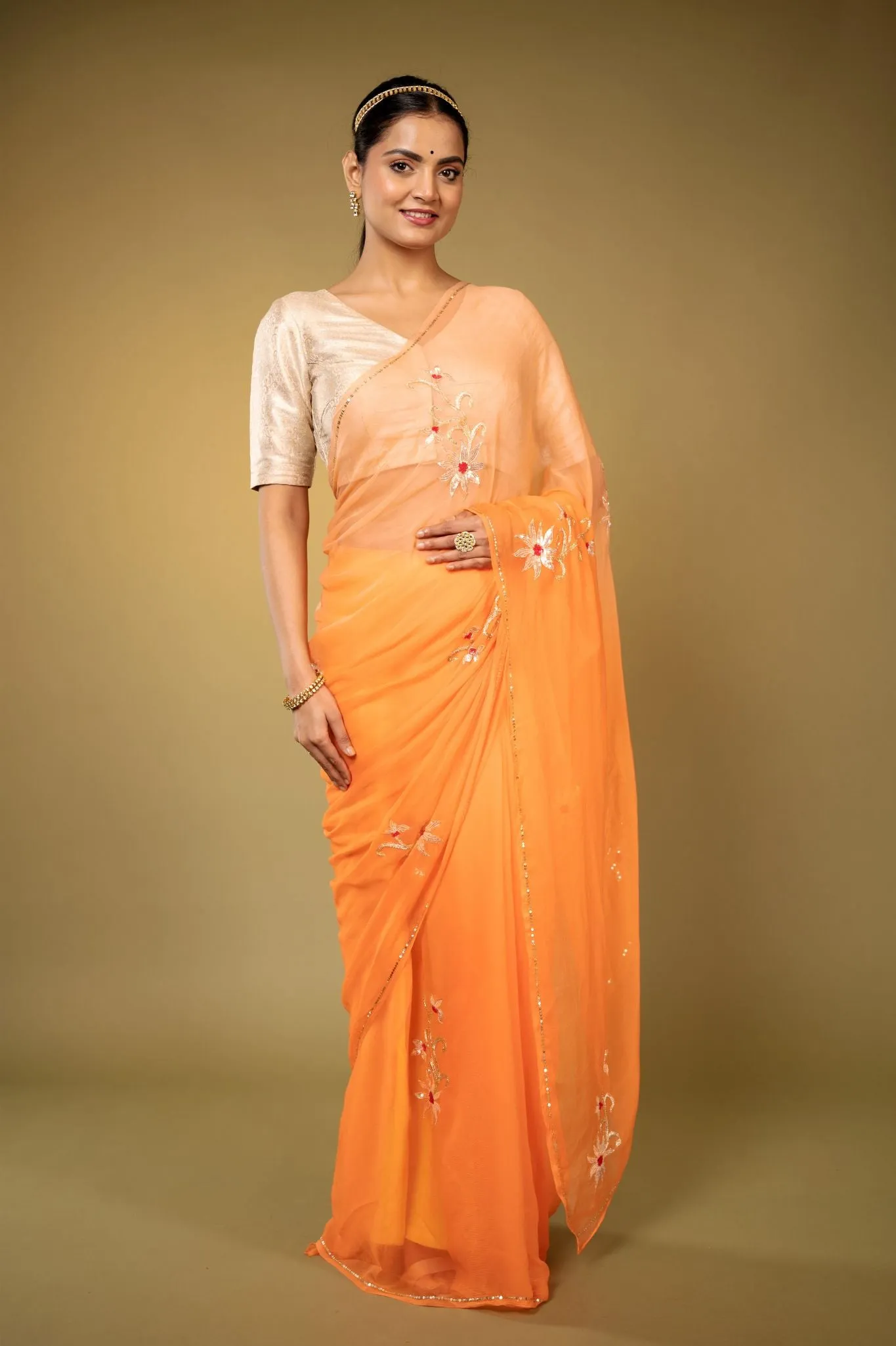 Peach Chiffon Saree