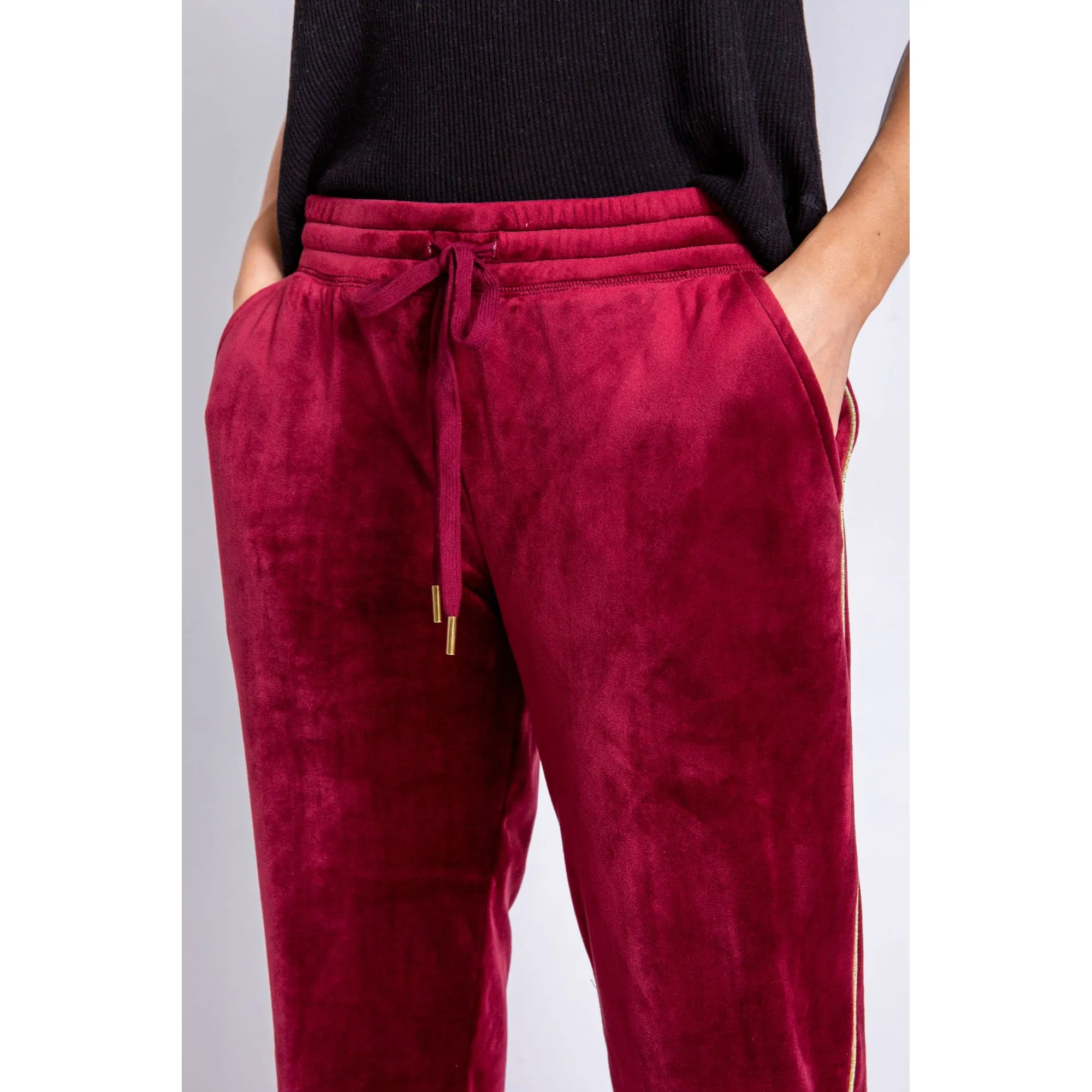 PJ Salvage Women's Velour Vanity Lightning Bolt Pants- PORT