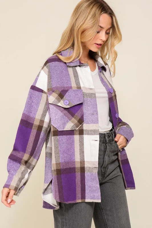 Plaid Print Button Down Shacket