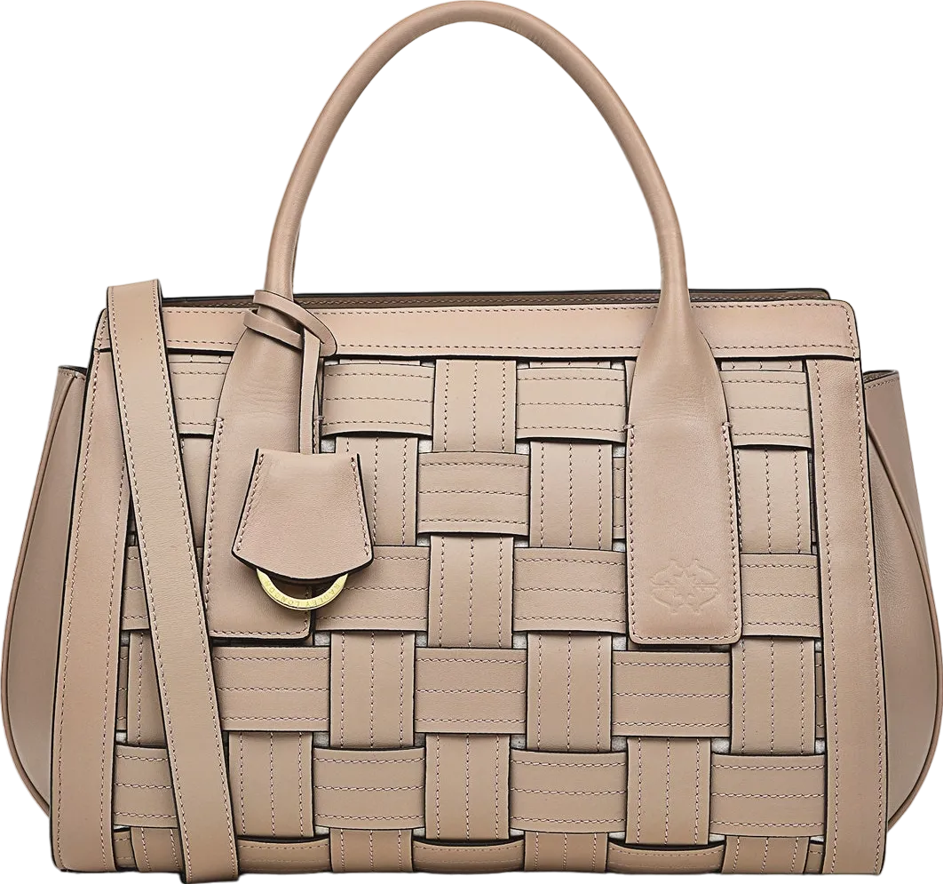 Radley London Nude Leather Woven Medium Flapover Top Handle Bag With Shoulder Strap