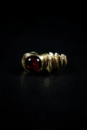 Red Sphere (Genuine Garnet, 10K Solid Yellow Gold Ring)