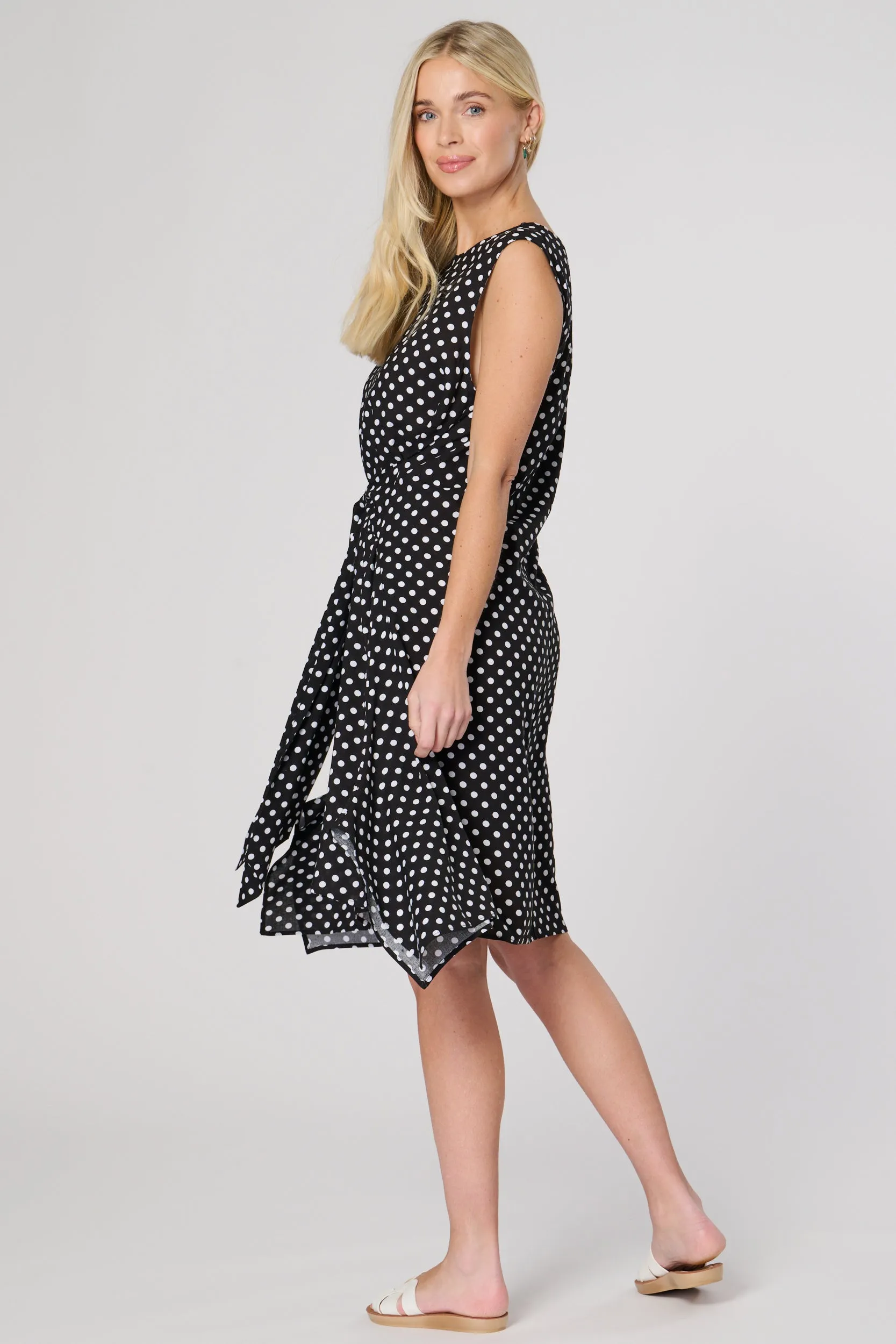 Saloos Polka Dot Dress with Front Tie Waistline